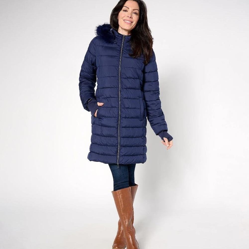 SUSAN GRAVER Women's Regular Water Resistant Quilted Coat with Hood Size L
